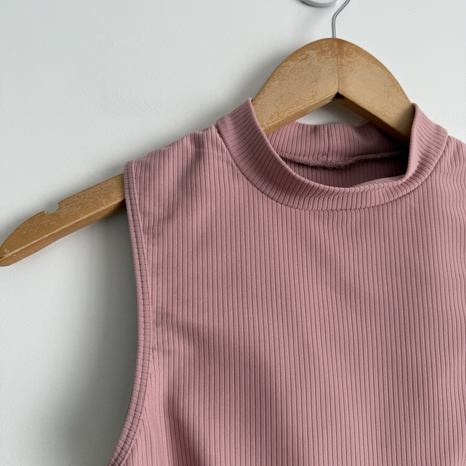 Five Dancewear To Petite Adult Open Back Dusty Rose Ribbed High Neck Sleeveless