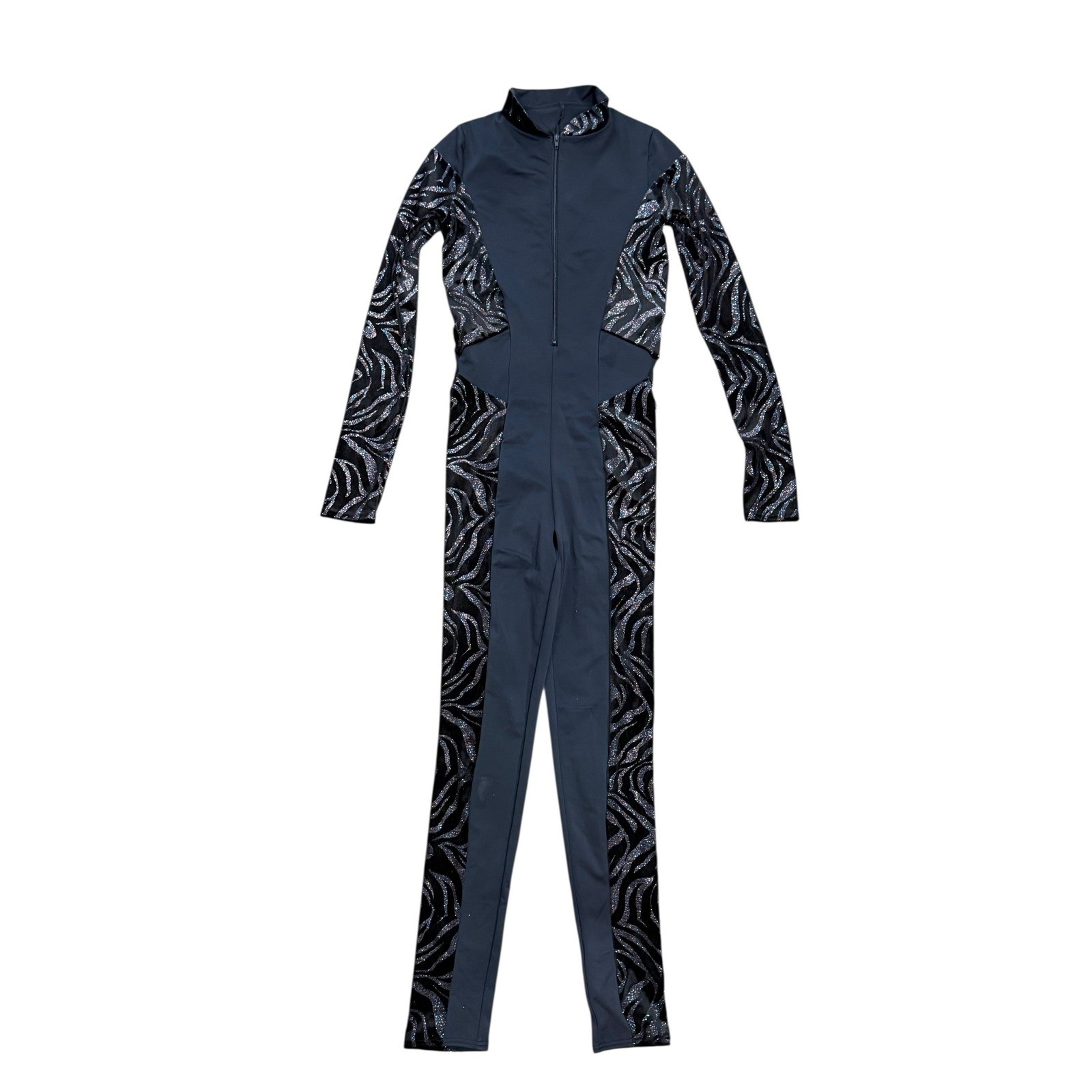 Weissman Adult Small Black Sparkle Unitard Dance Costume Long Sleeve Competition