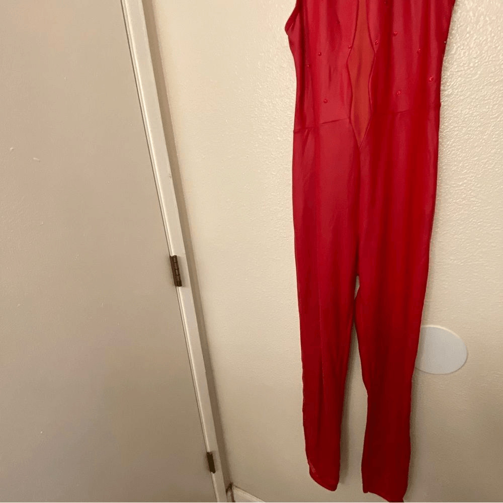 WEISSMAN Elite Dance Costume unitard mature faux leather red Debut 15882 SA