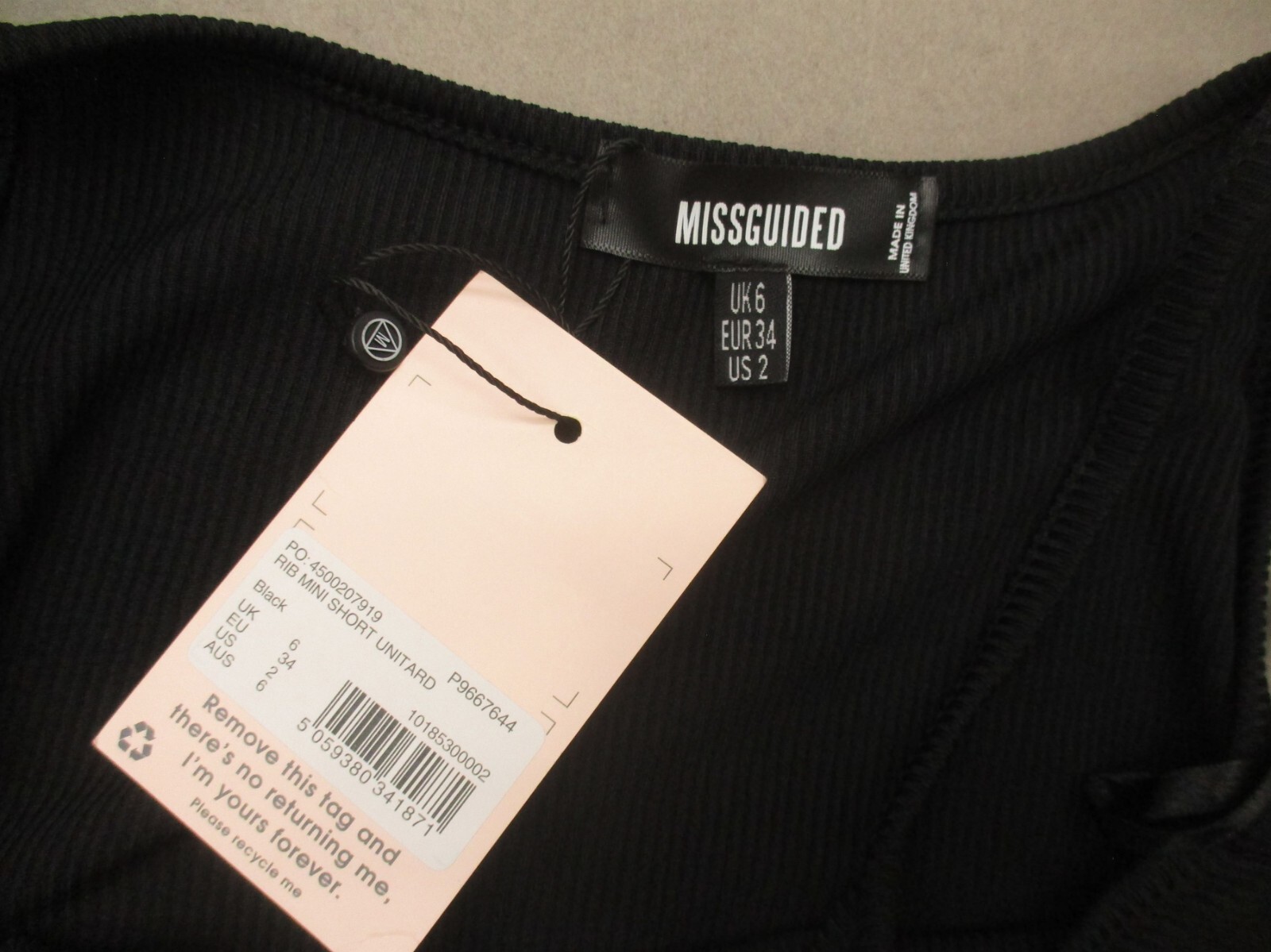 NWT Missguided Size 2 Womens Black Stretch Cami Ribbed Unitard Shorts Romper 224