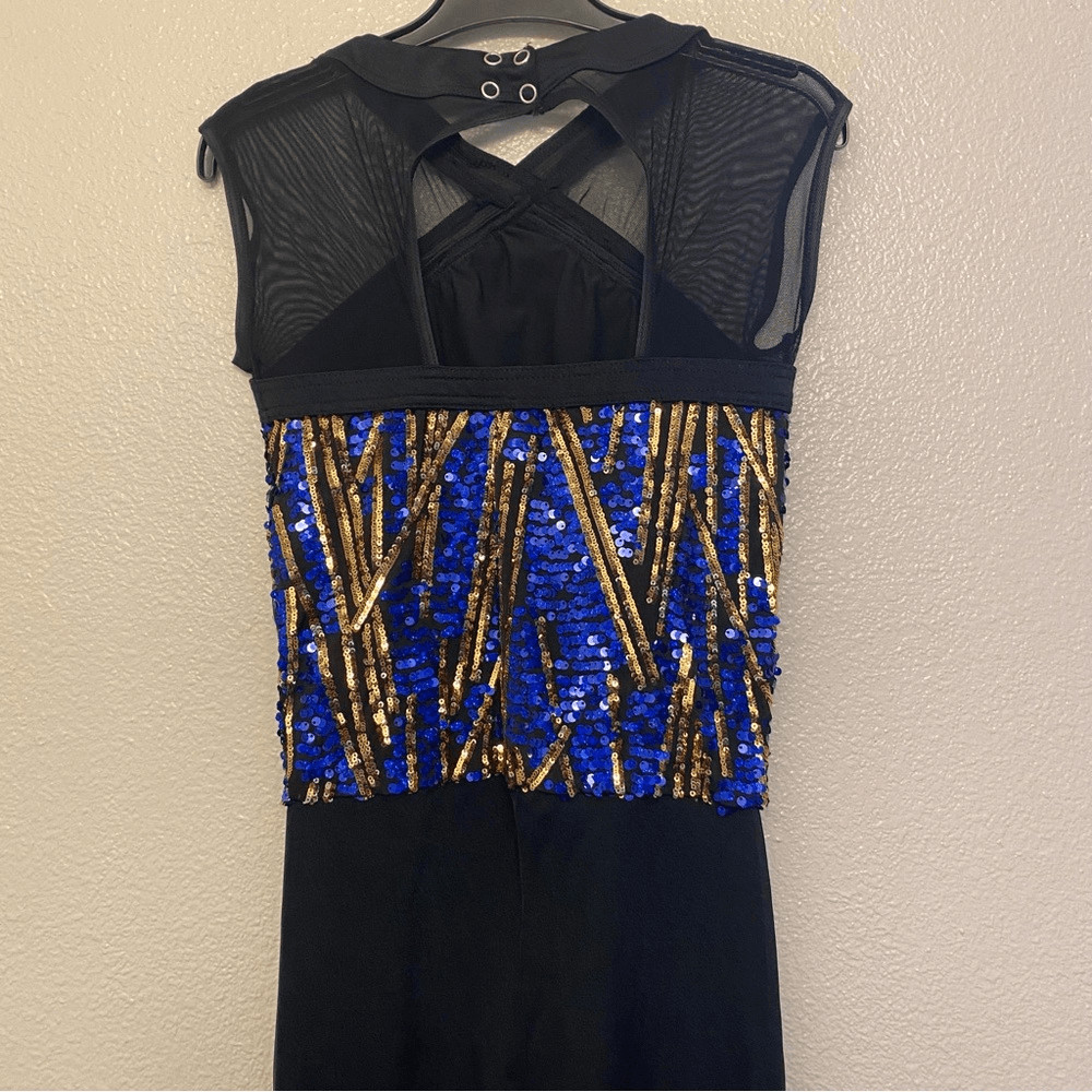 WEISSMAN Dance Costume unitard jumpsuit blue sequin Here 12534 SA Small adult