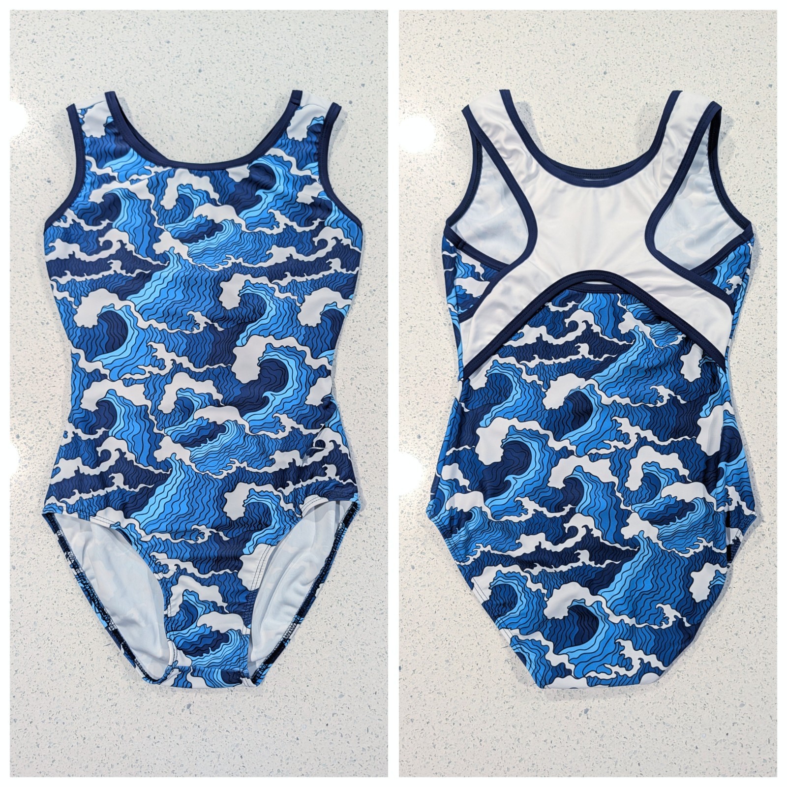 Destira Gymnastics Dance Leotard Extra Small Blue White BEACH OCEAN WAVE Osaka