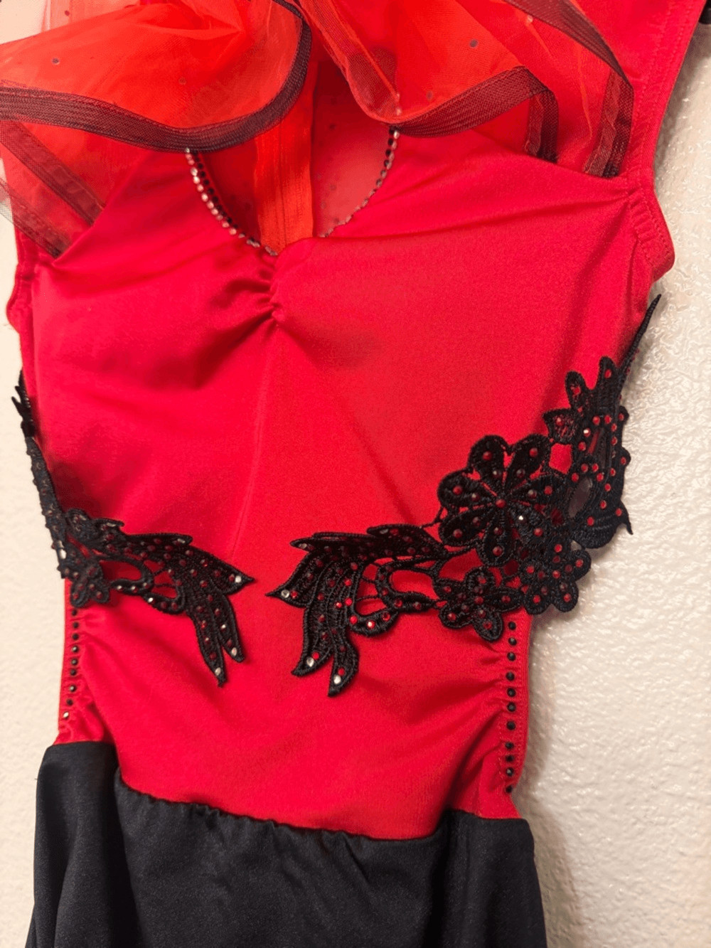 Kelle dance jazz acro costume black and red Fire on Fire 5218 Child LC