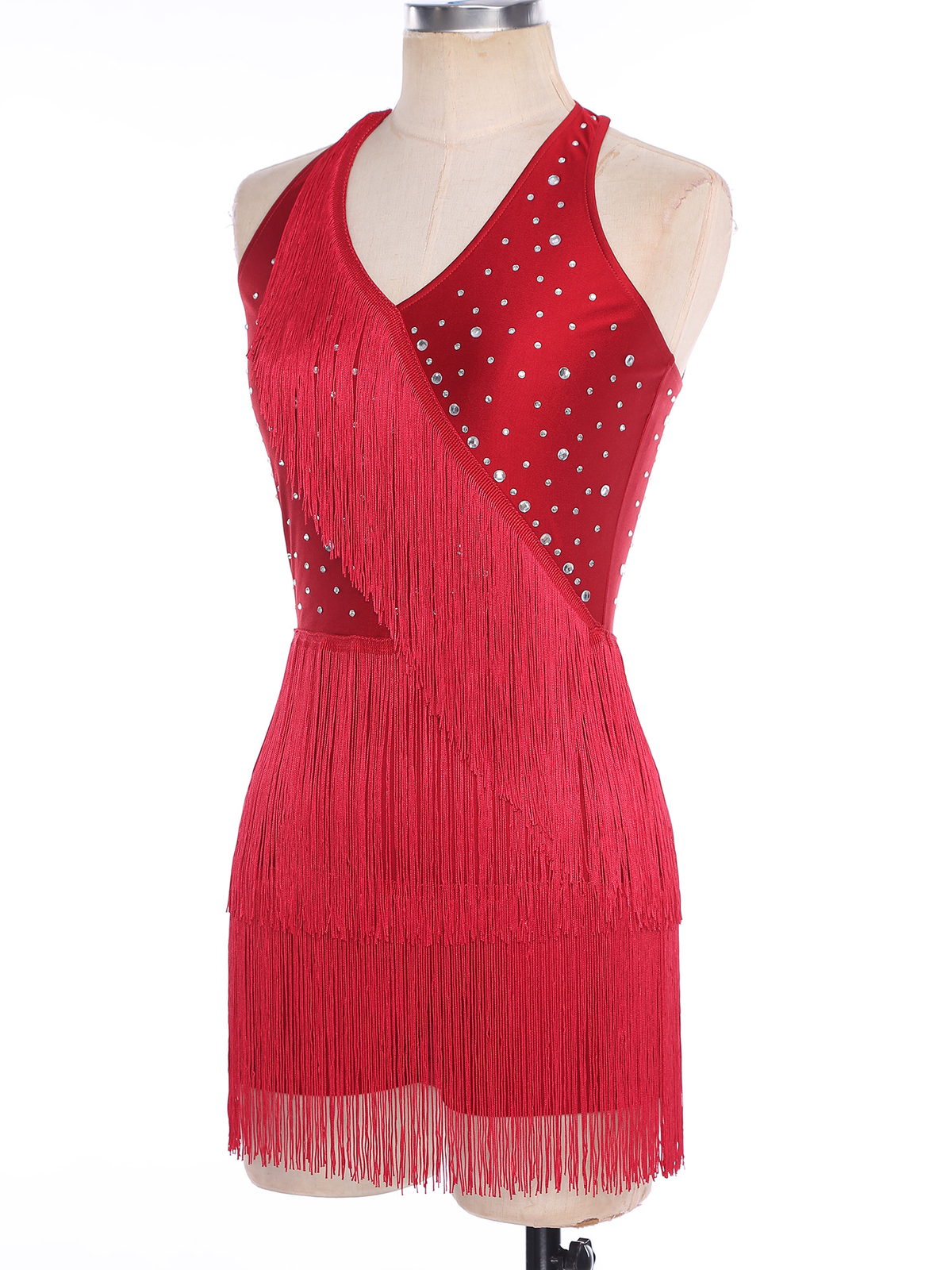 Women Shiny Latin Dance Dress Sleeveless Tassel Samba Tango Ballroom Dance Dress