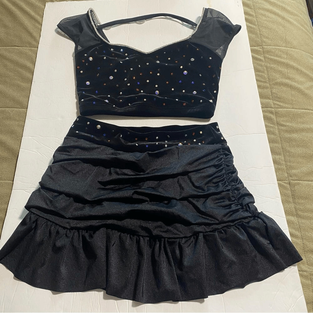 Weissman Elite dance costume 2 piece black Velvet Who Owns My Heart 17834 SA
