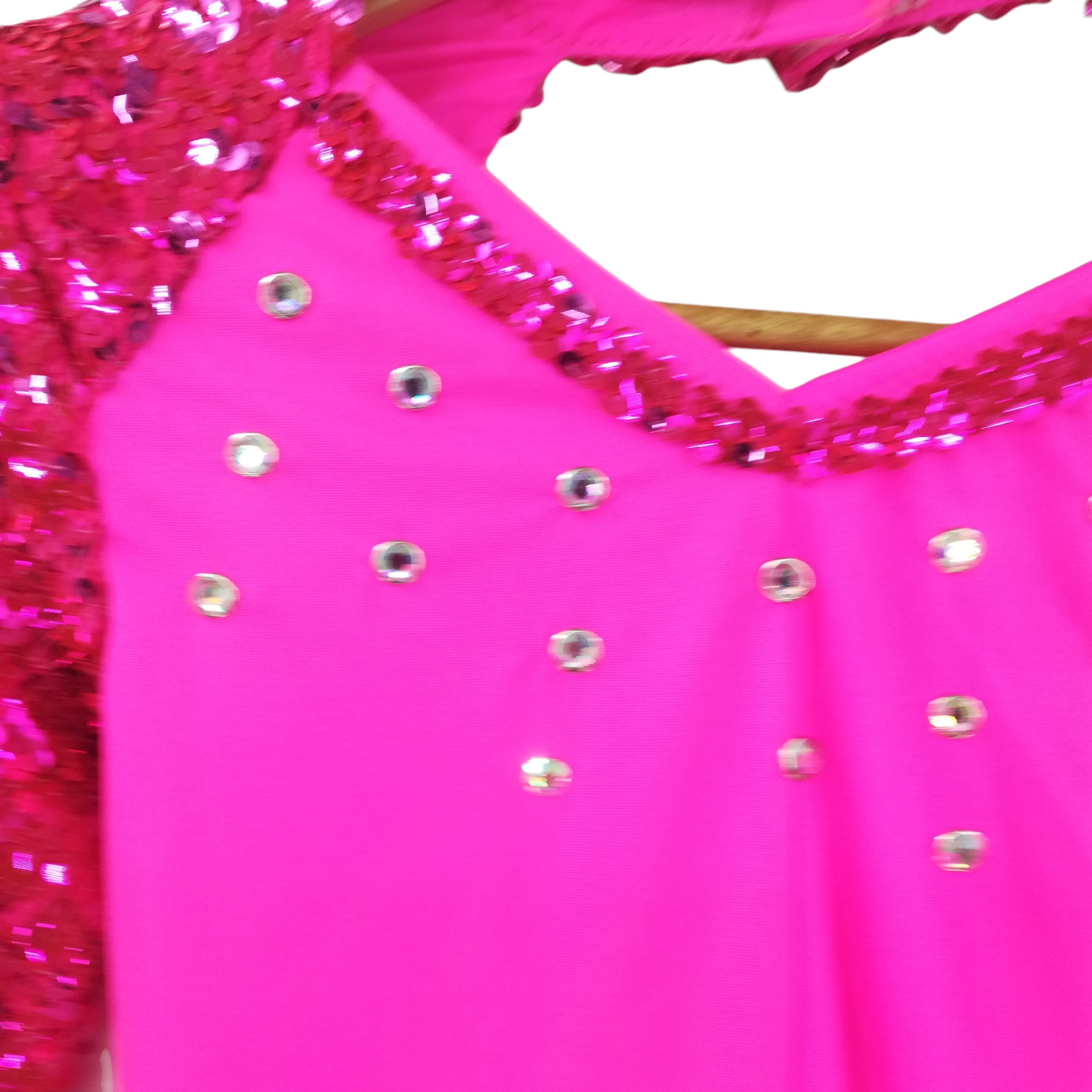 Adult Womans Long Sleeve One Piece Shorts Sequin Dance Costume Size S? Hot Pink