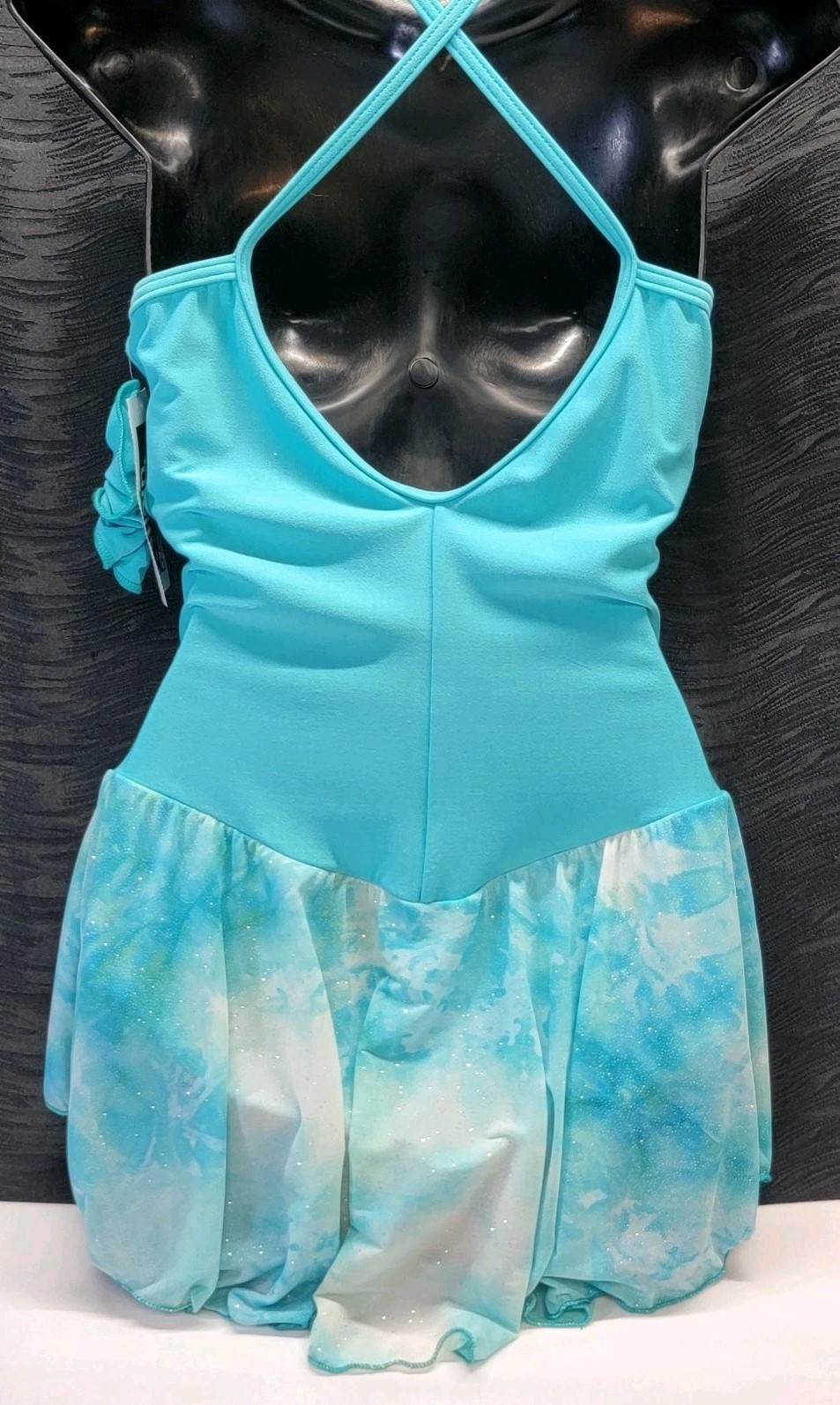Main Street Dancewear Aqua Skirted Leotard Nude Insert Top Crisscross Back SZ LA