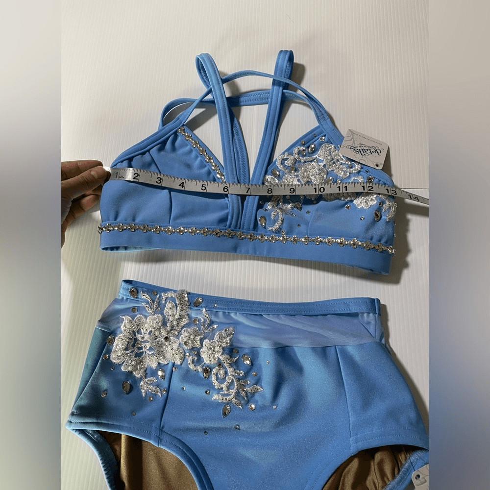 Custom solo dance convention contemporary costume 2 piece light blue MA adul NEW
