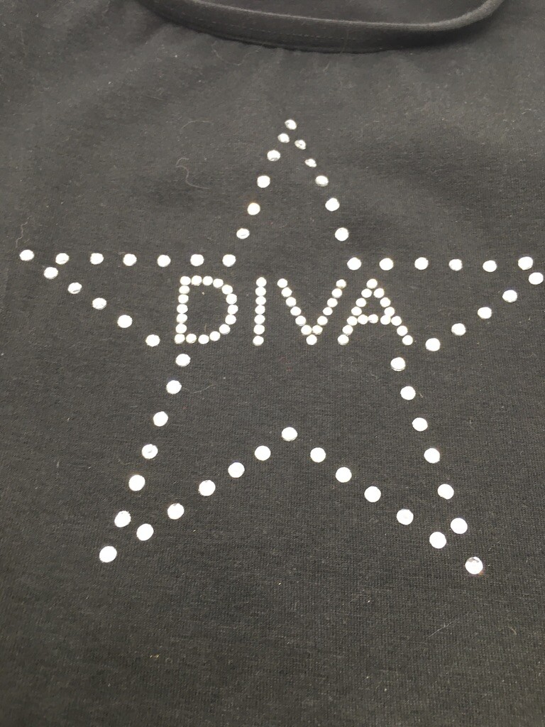 Reflections women long sleeve tee shirt Diva star black cotton lycra MED LG 8-12