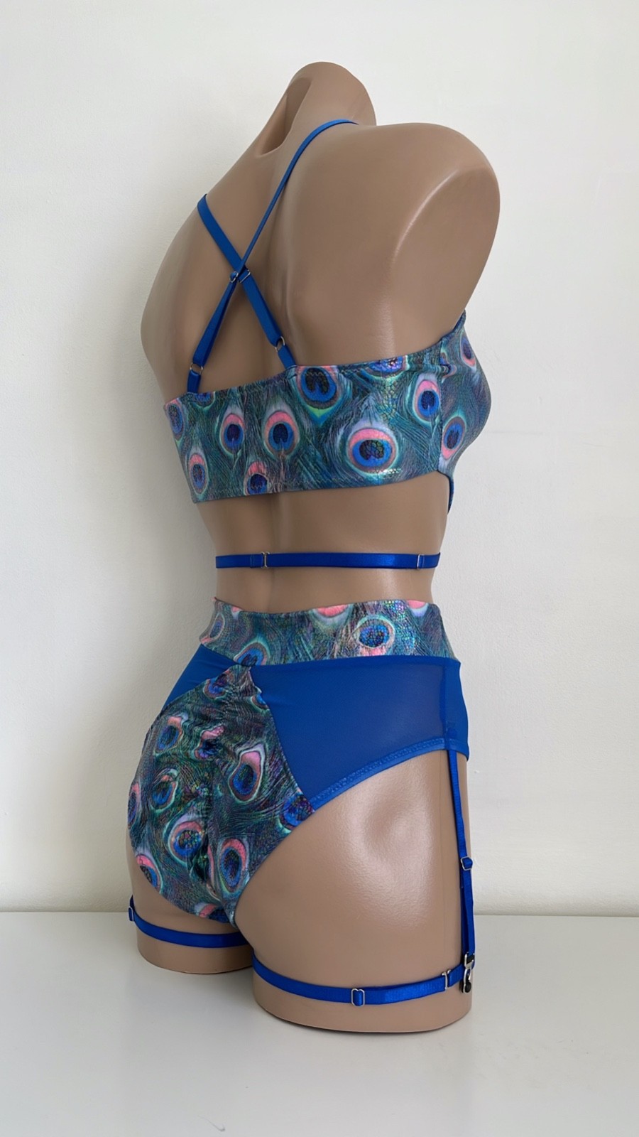 Schminke 🦚 peacock pole-dance set baby evil top & Hybrid bottoms high leg mesh