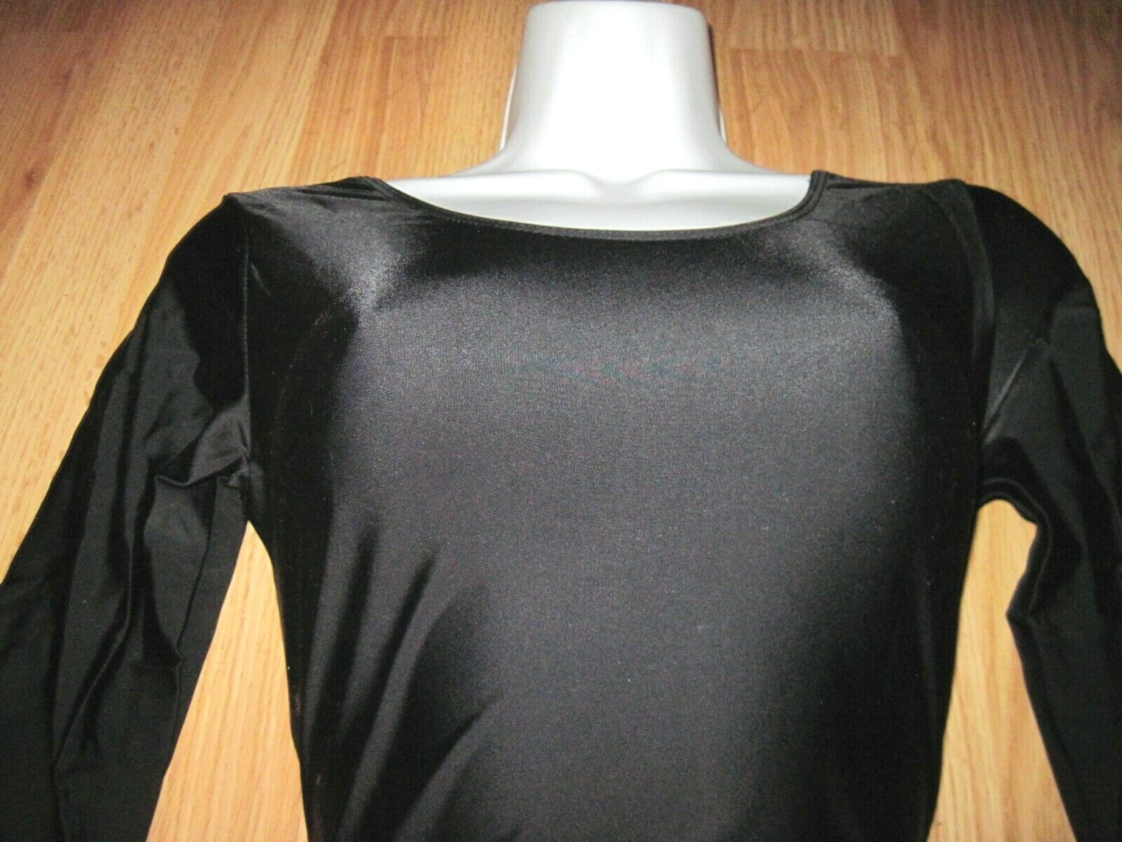 Woman’s Plus Size Shiny Black Spandex Long Sleeve Scoop Neck Leotard Sz 3XL New