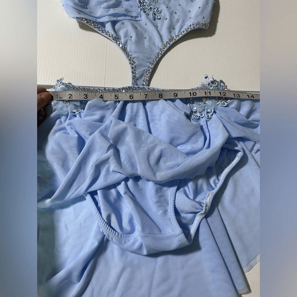 Competition lyrical Custom solo Dance Costume blue illusion Mesh Dress SA adult