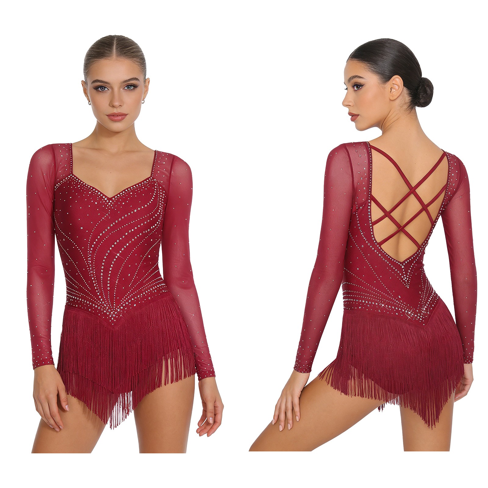Women Tassel Latin Dance Dress Ballroom Rumba Tango Fringe Short Skirt Tango