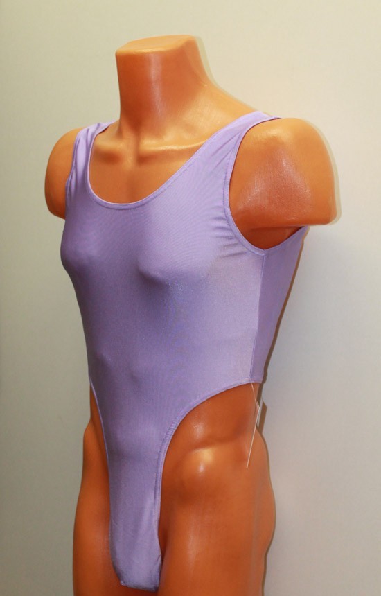Men Thong Leotard 151-05 Open Back Light Purple Spandex Size L