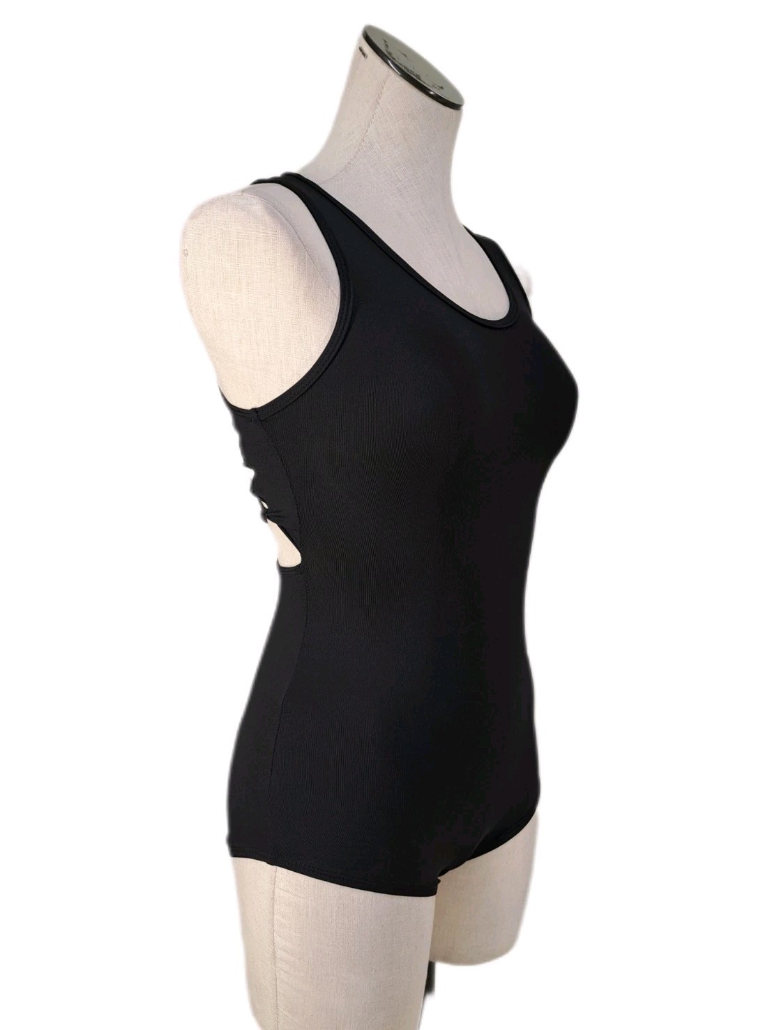 Aja VTG Cutout Slashed Ladder Back Tank Leotard Boycut Black Women’s Size S