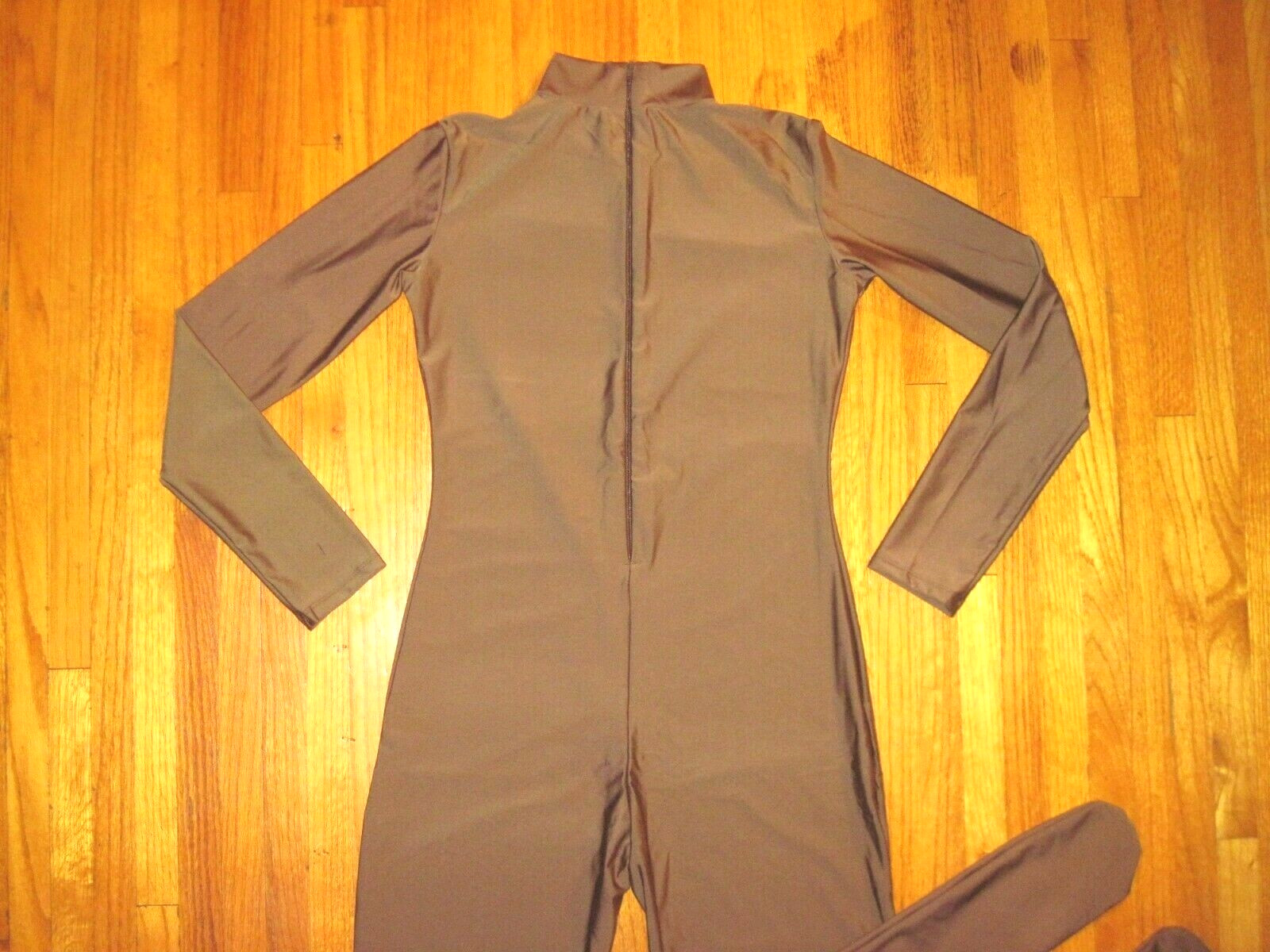 Plus Size Shiny Brown Long Sleeve T Neck Footed Unitard Jumpsuit 2XL-16-18 New