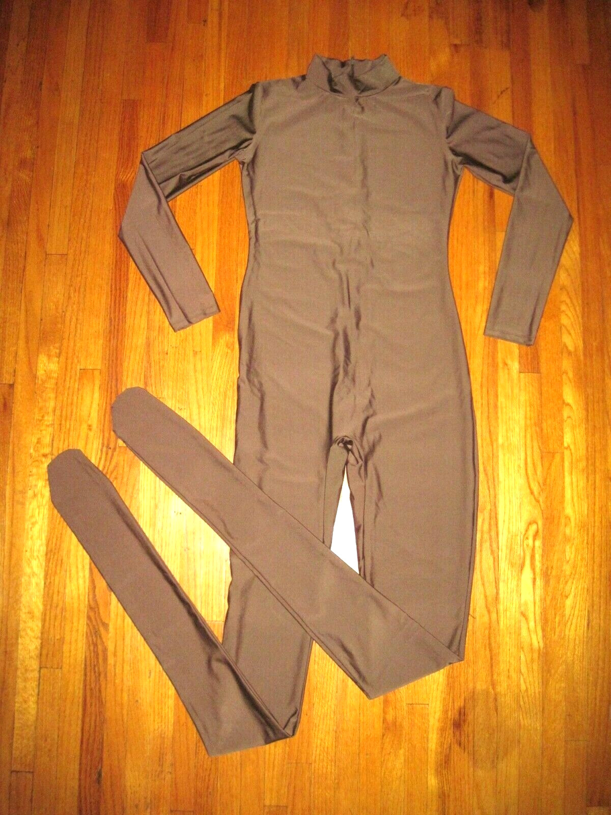 Plus Size Shiny Brown Long Sleeve T Neck Footed Unitard Jumpsuit 2XL-16-18 New