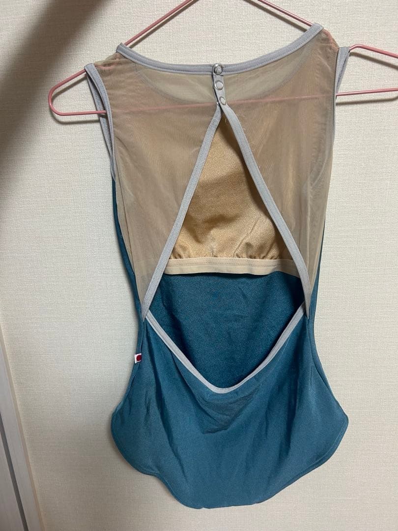 YUMIKO Ballet Leotard Blue Green x Beige Mesh size M F/S