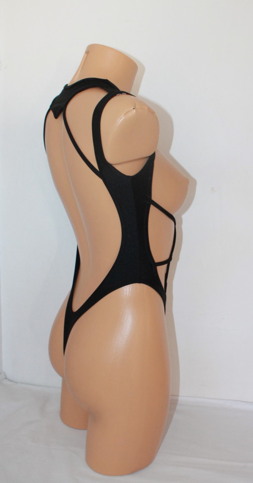 Women Thong One-piece Leotard 210-07 „Web“ and Mitts Black Spandex Size S