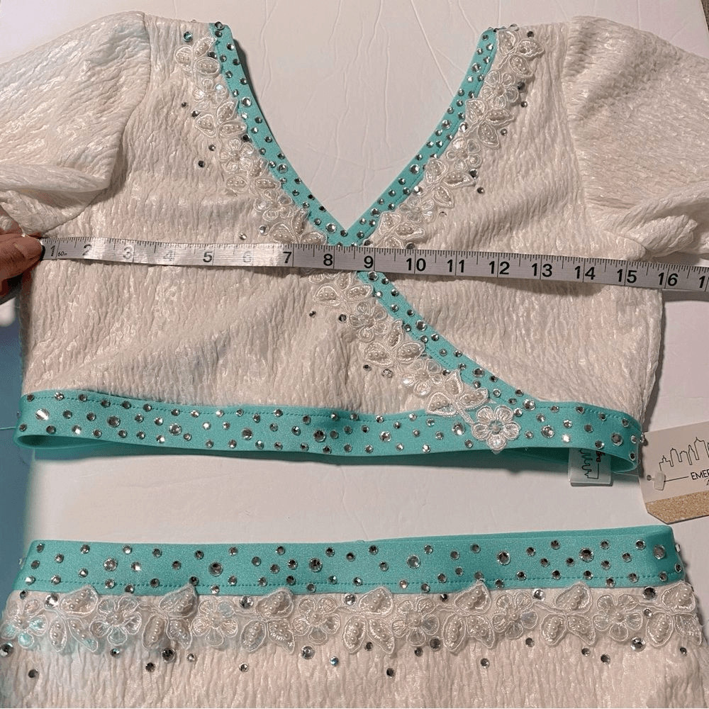 Custom solo 2 piece dance costume lyrical contemporary white aqua convention MA