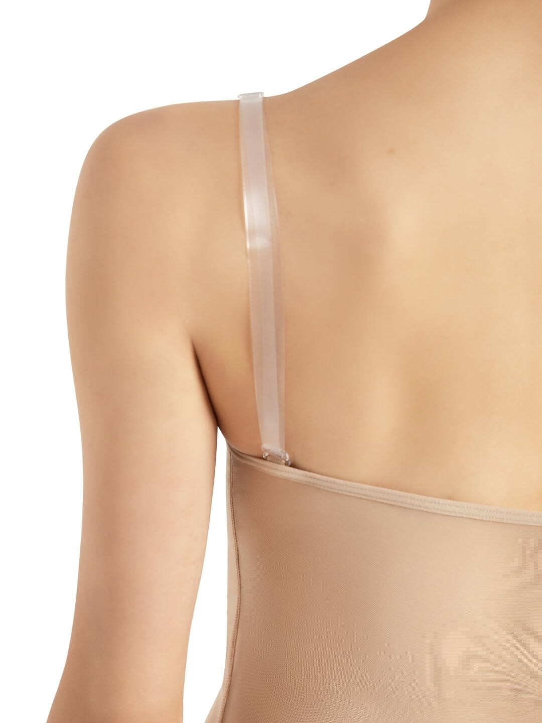 Womens Plunge Neck Mesh Midiff Leotard Base Layer Underwear, Nude, X-Small US