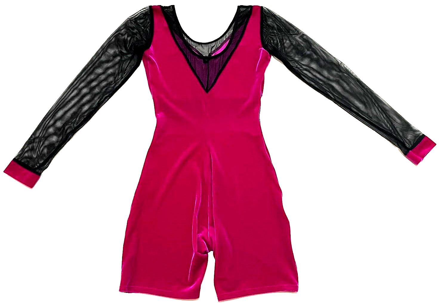 Motionwear Velvet Biketard Bodysuit Unitard Mesh LS Competition Duet New Women M