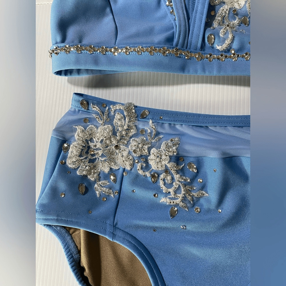 Custom solo dance convention contemporary costume 2 piece light blue MA adul NEW