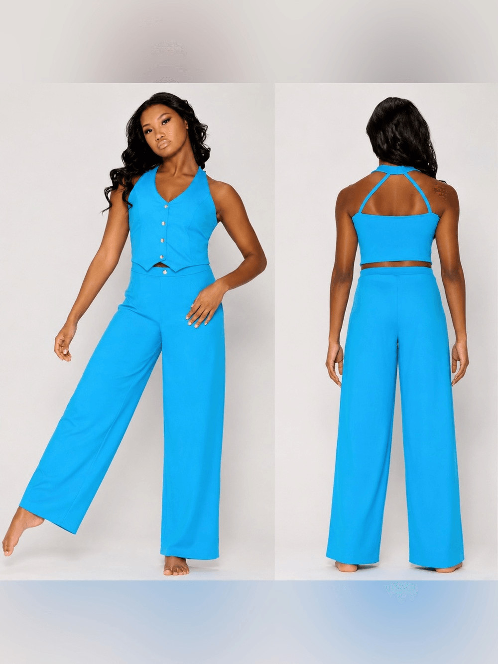 Kelle solo dance costume 2 piece blue vest 2905 elements of style SA-Small adult