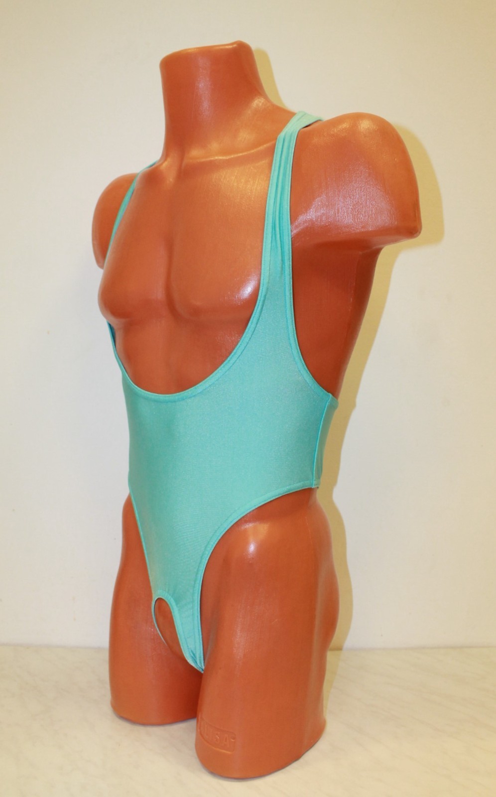 Men Thong Leotard 153-52 Hole Crotch Light Blue Spandex Size S