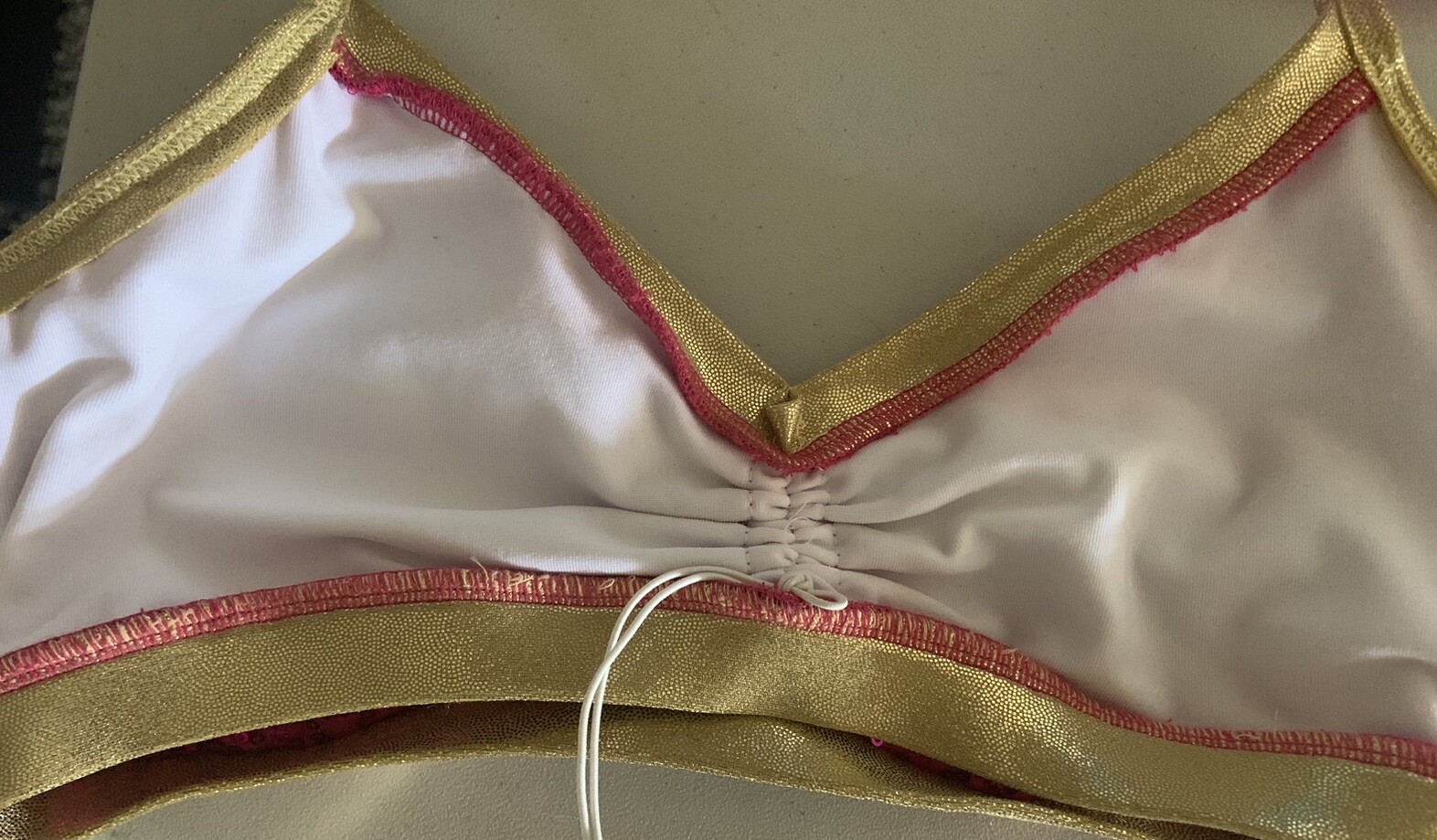 DANCE Med Contemporary Lyrical 2 Pc Mesh Pants sequin bra, top, gold, fuchsia