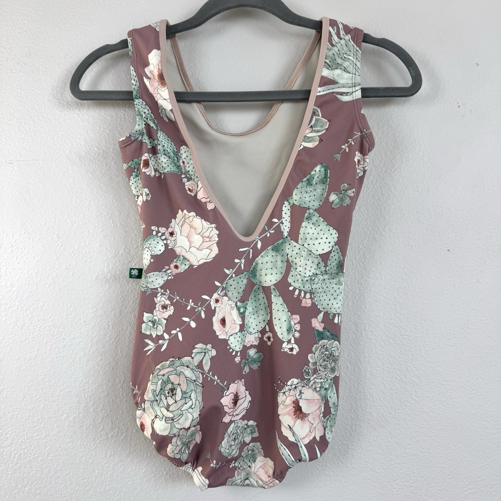 Luckyleo dancewear leotard One Piece Open Back Sz S Dusk Rose cactus Floral Boho