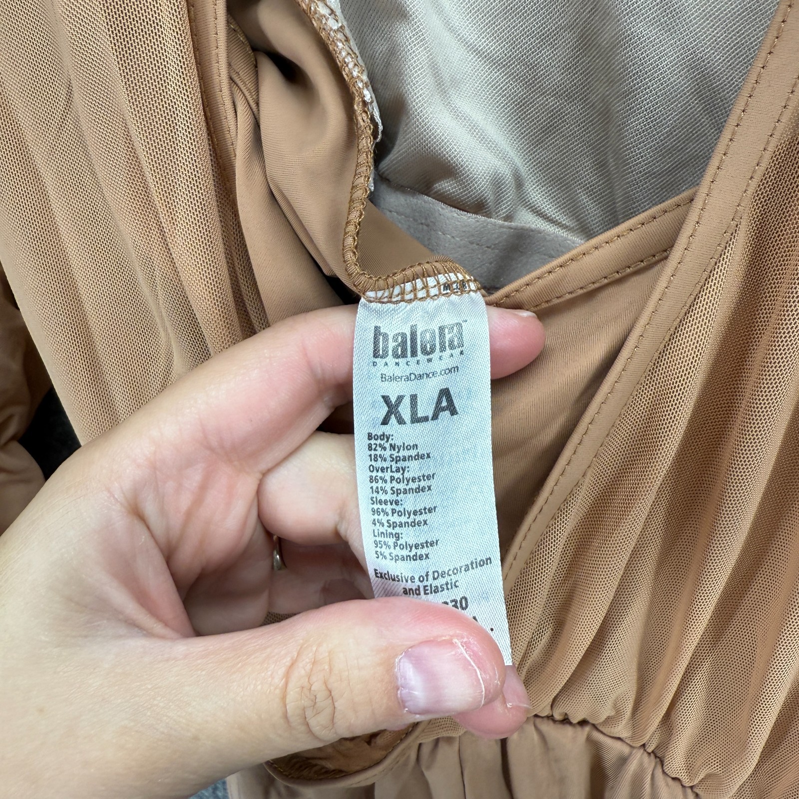 Balera Dancesuit Women XL Brown V-Neck Long Sleeve Lined Hook & Eye Dancewear