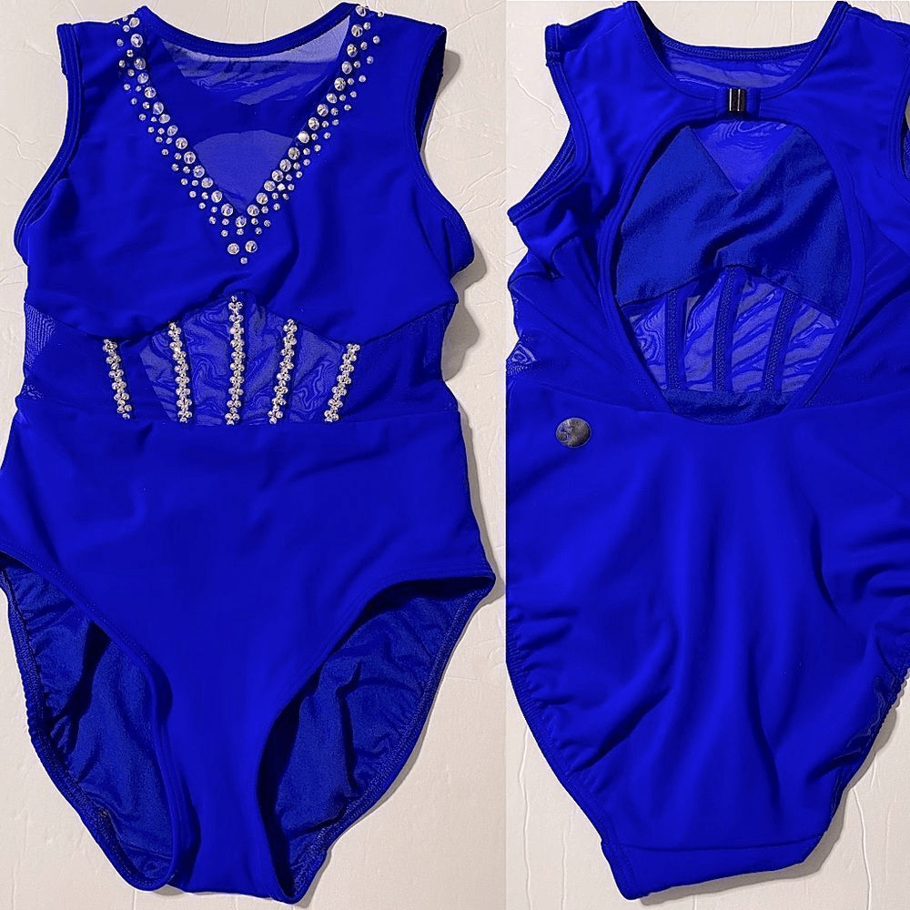 Five Dancewear solo dance costume royal blue illusion contemporary acro XSA adu