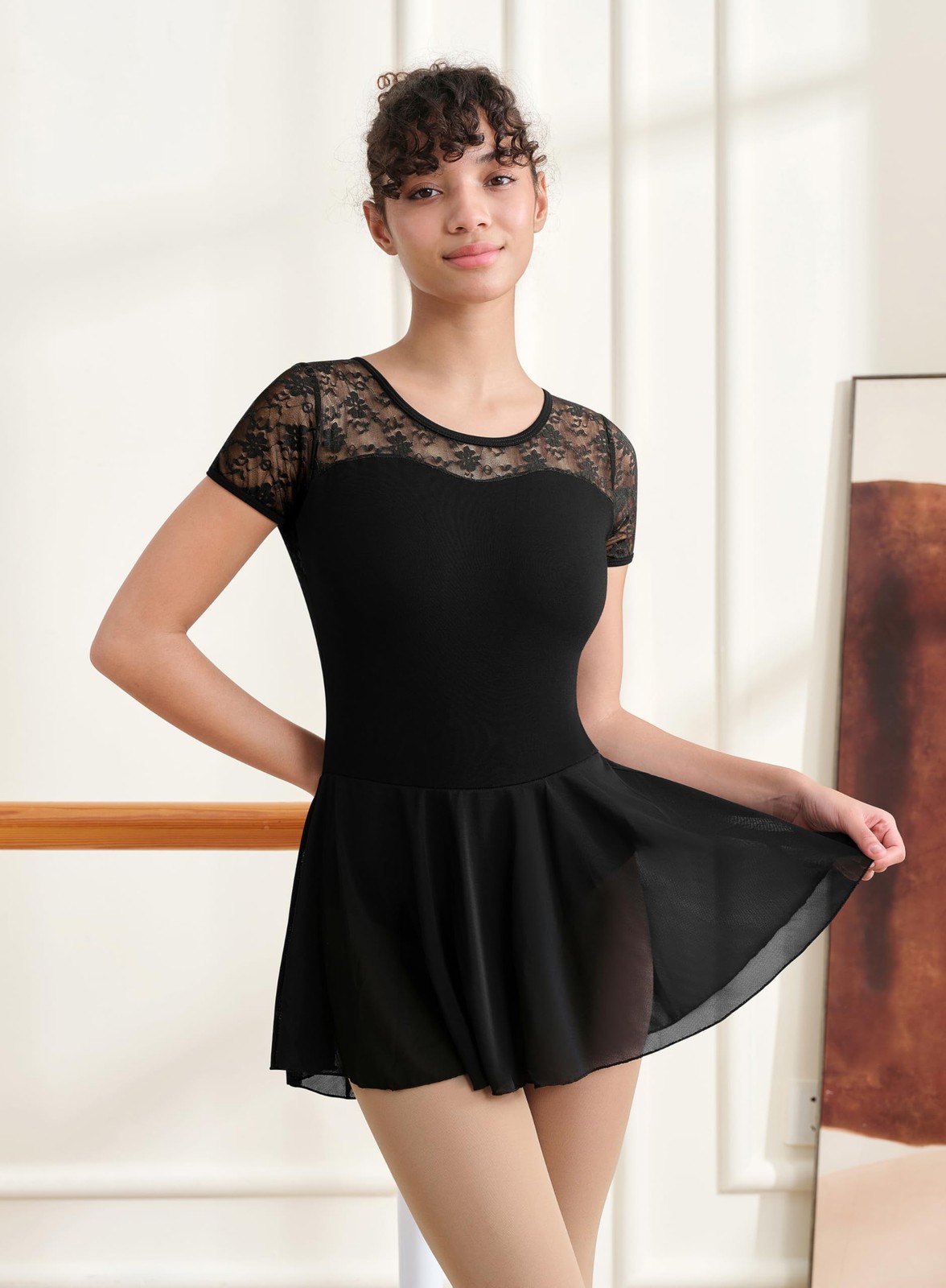 Women Dance Ballet Leotard with Skirt,Adult Lace Short Sleeve Ballerina Dance…