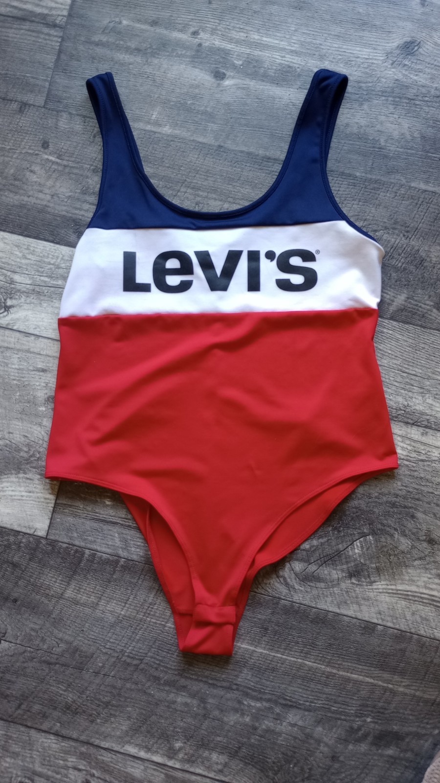 Levi’s Women’s L Red White & Blue Colorblock Leotard With Snap Closure