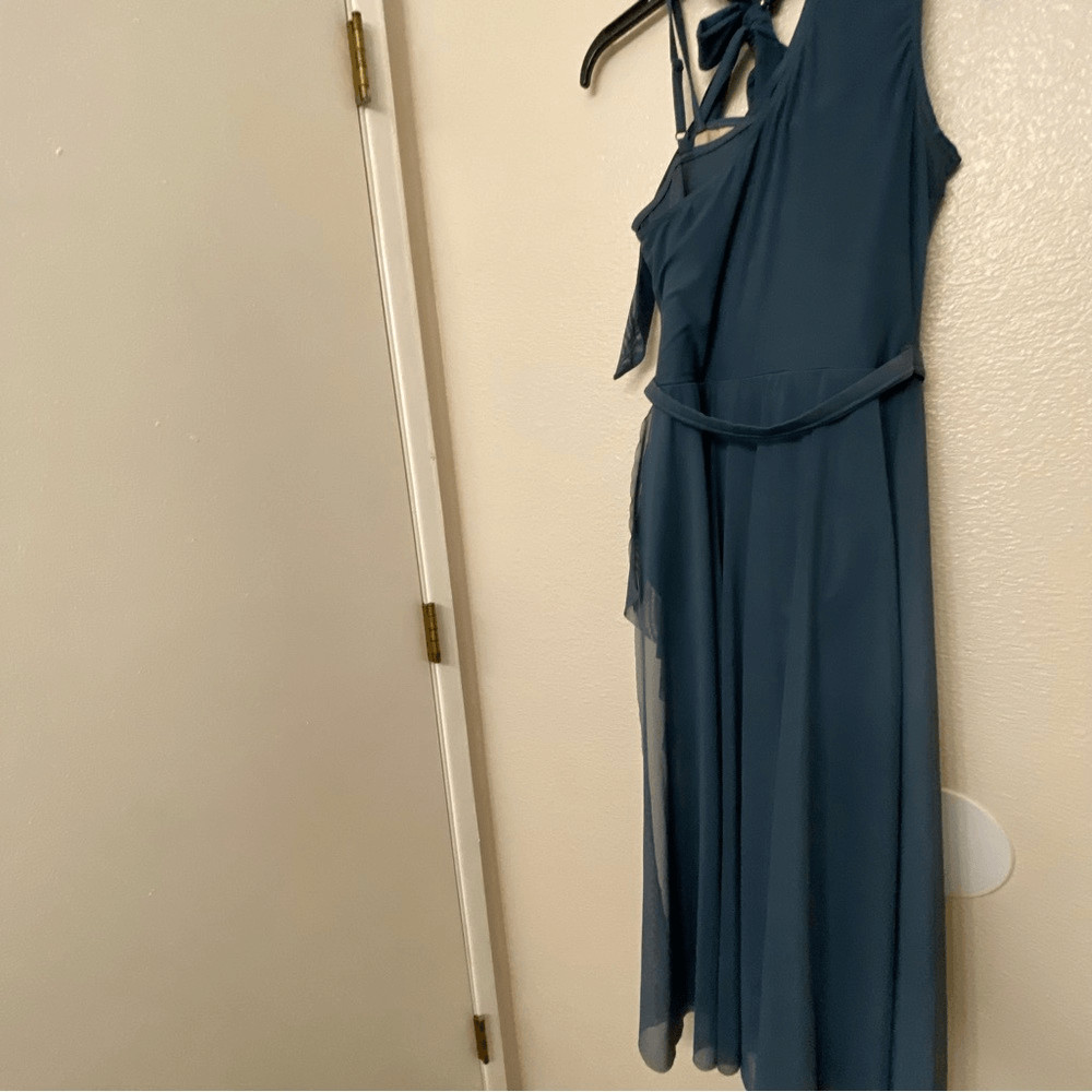 WEISSMAN Balera Dance lyrical slate blue One Shoulder Tied Neck maxi D13079 SA