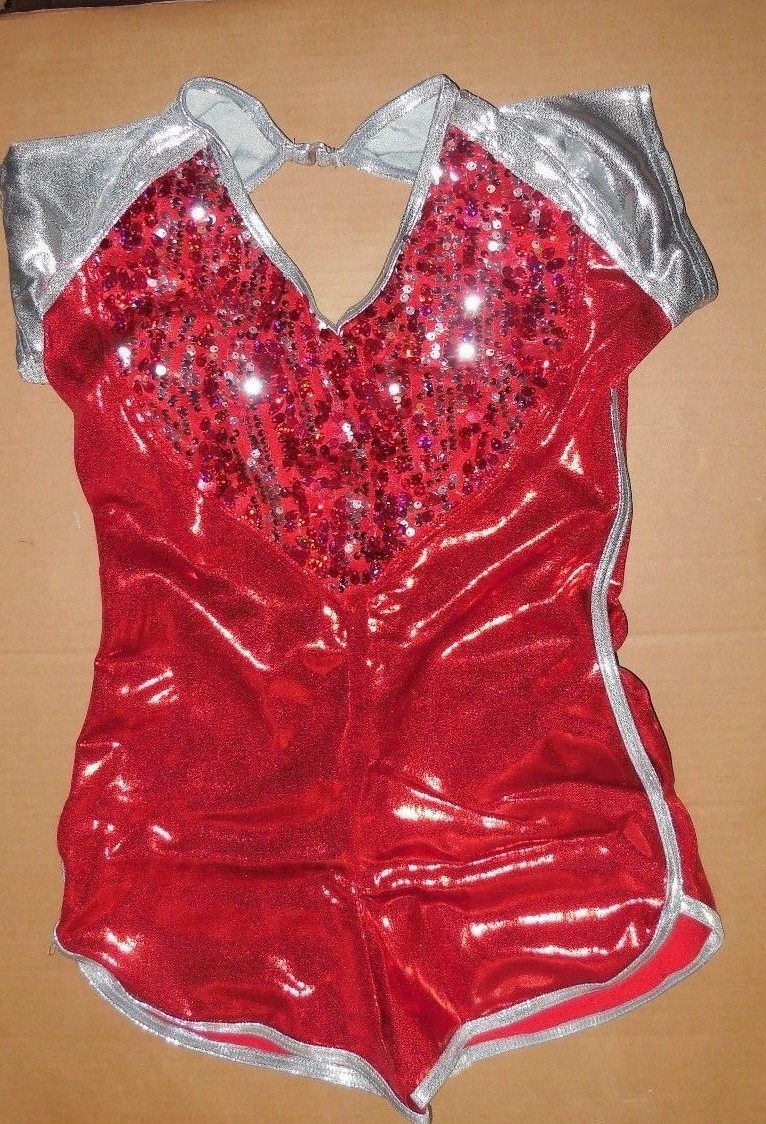 Cap Sleeve Sport Style Shorty Unitard Foil Spandex Sequin Bodice Gym Leg Ad/Ch