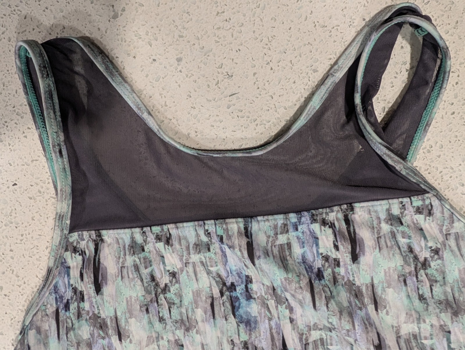 BEAUTIFUL Plum Gymnastics Dance Leotard Medium Gray Blue Teal Mesh + SCRUNCHIE