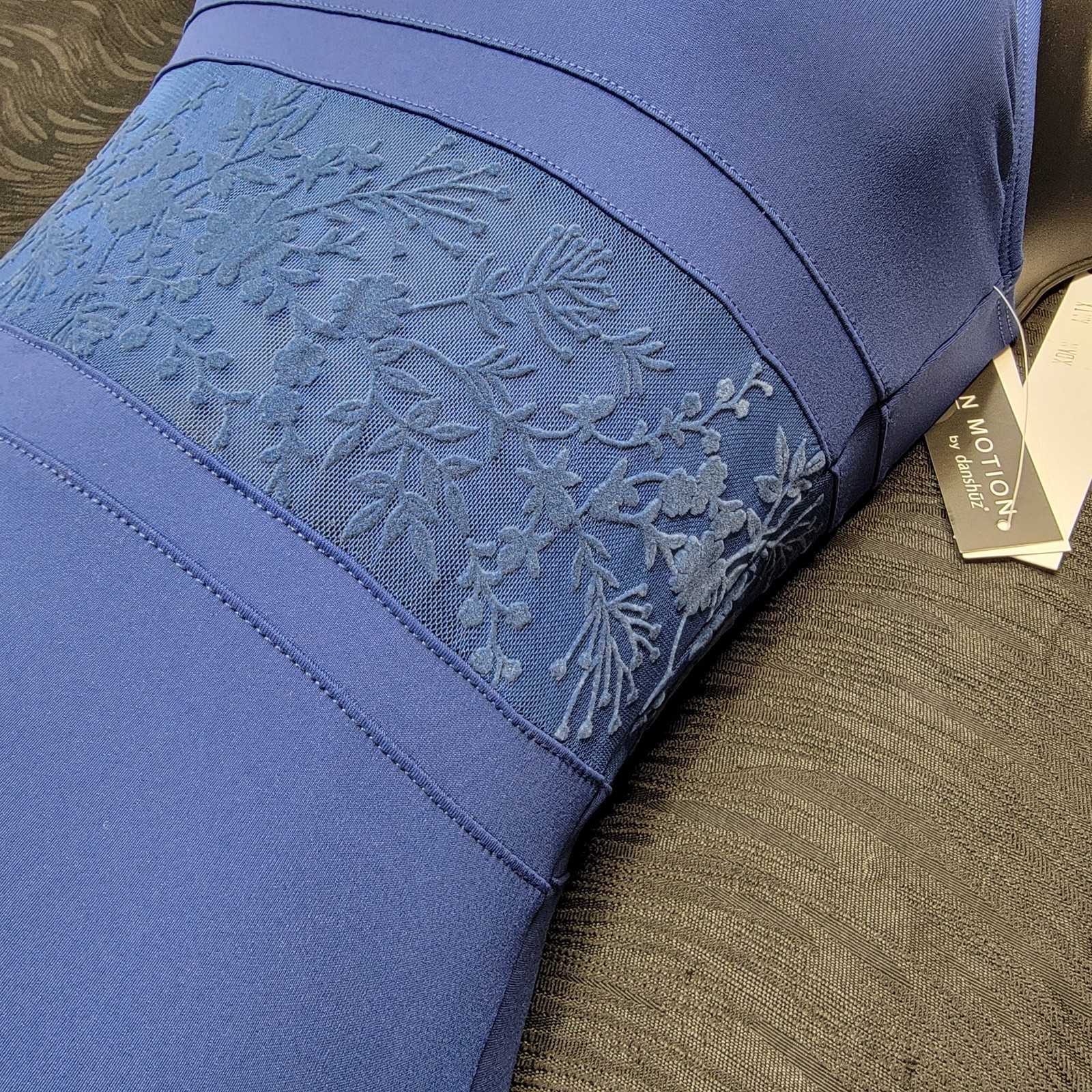 Danz N Motion Royal Blue Square Neck Sheer Mesh Waist Floral Print Petite Adult