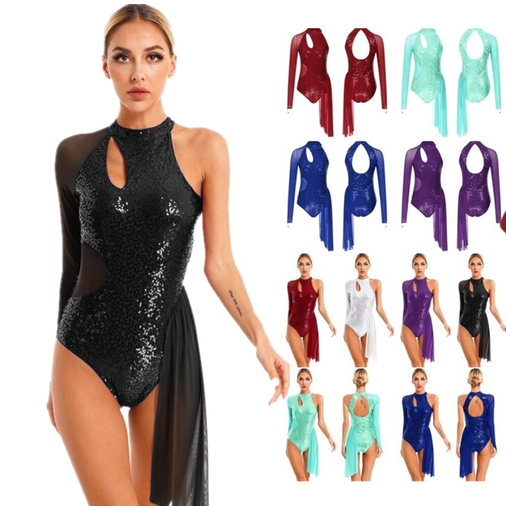 Women’s Sequins Lyrical Dance Leotards Contemporary Dance Bodysuit Dress