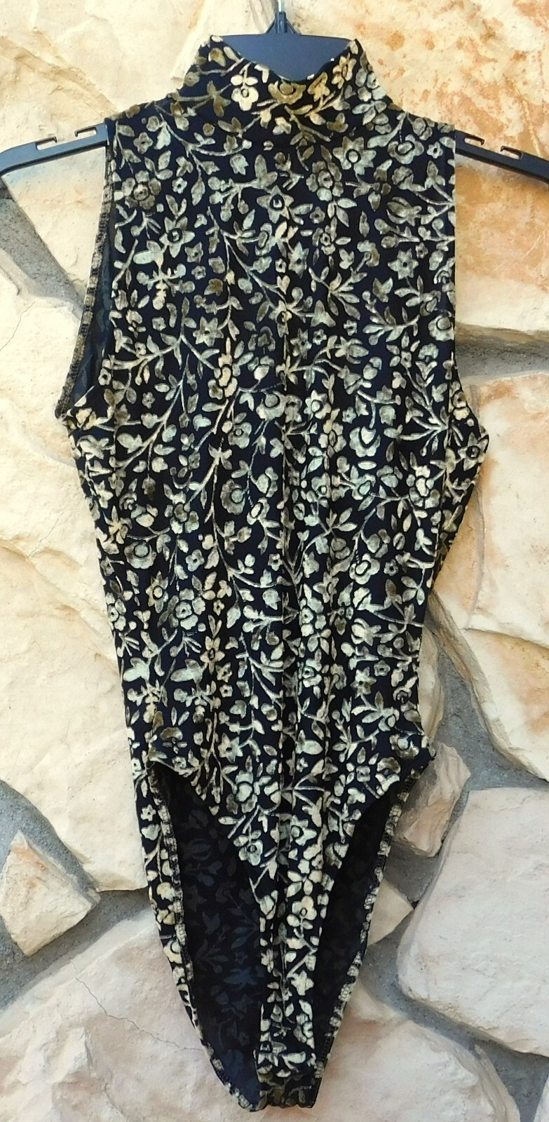 VTG 1980’s Teddy Turtle Neck Zipper Gold Black Body Suit France FEEL GOOD