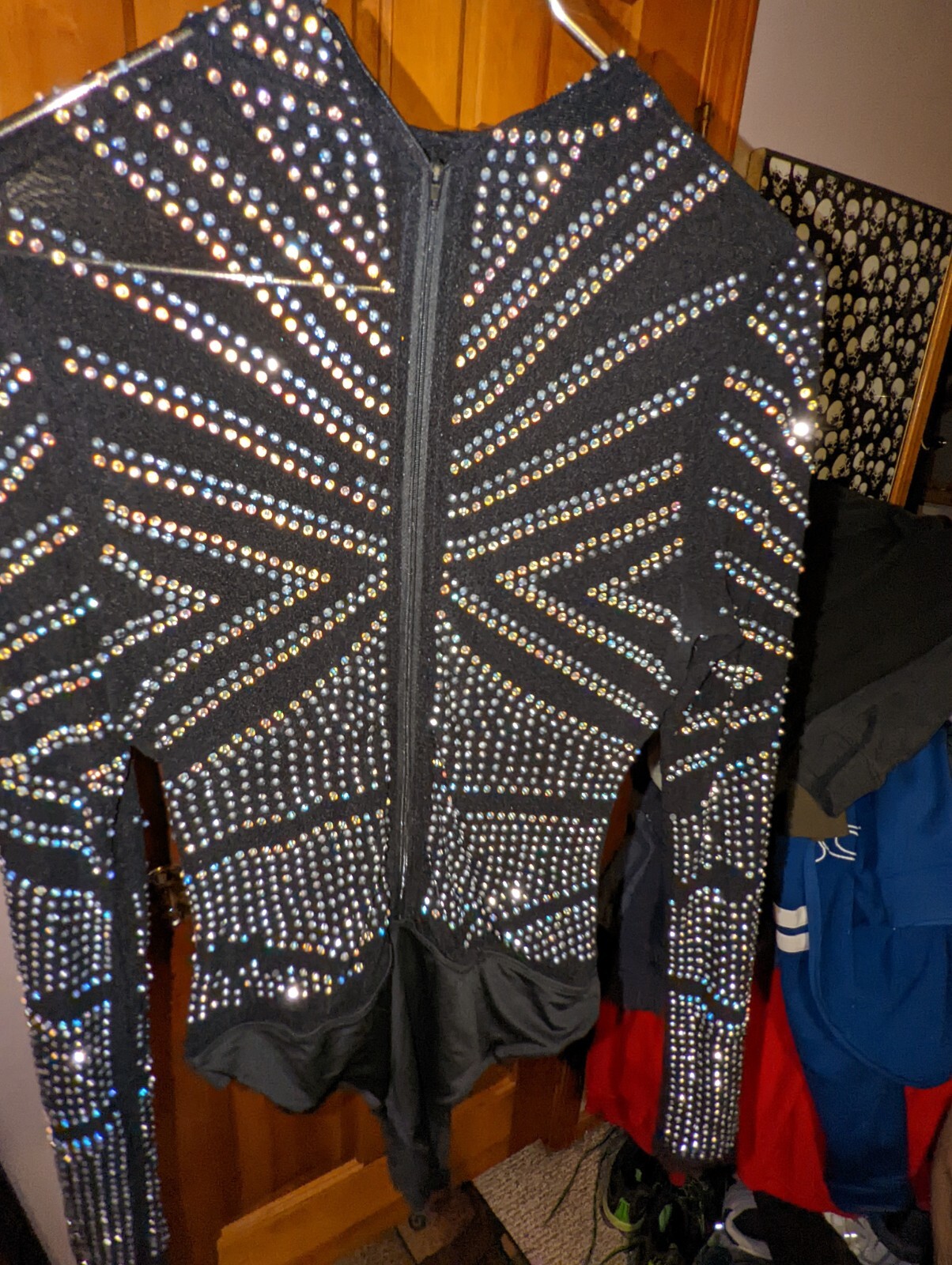 Long Sleeved Black Leotard Body Suit With Rhinestones