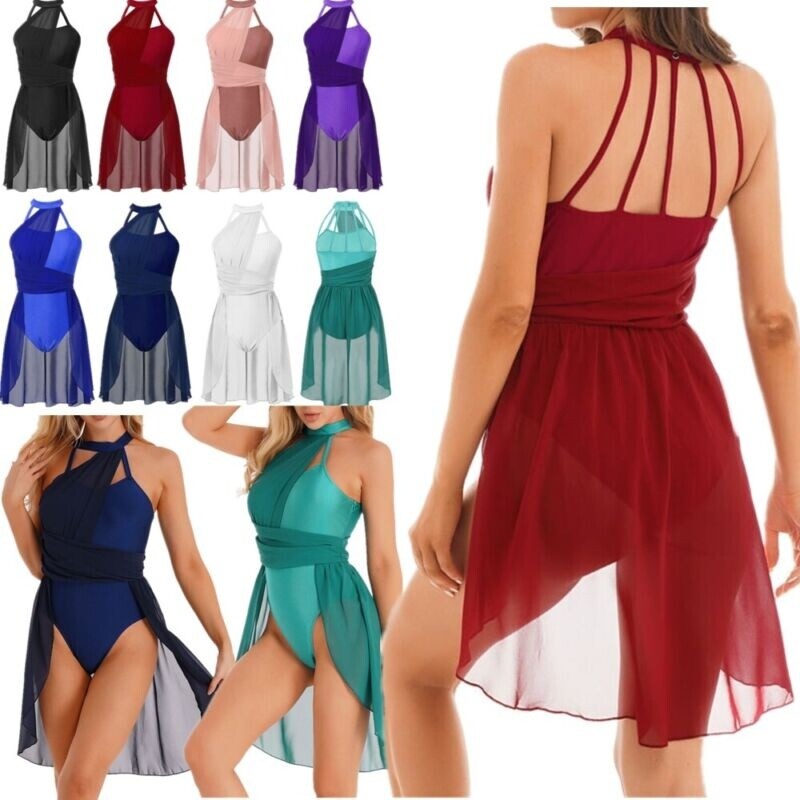 Women Girls Lyrical Dress Modern Contemporary Costume Ballet Leotard Dancewear