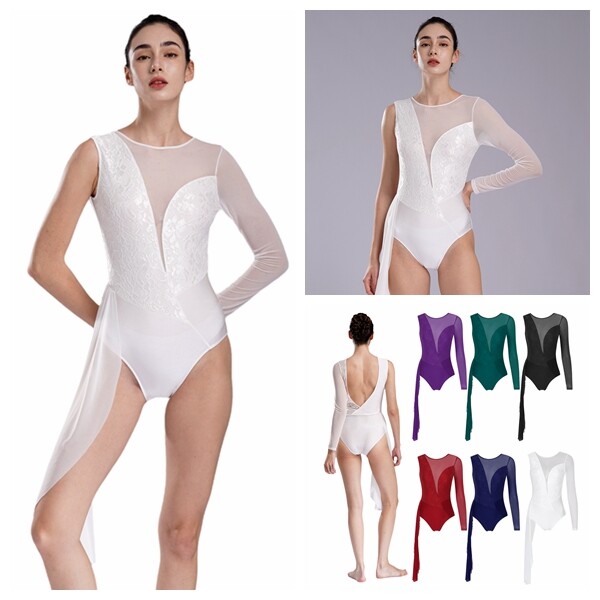 Womens Lyrical Dance Floral Lace Patchwork Leotard Stage Performance Bodysuit