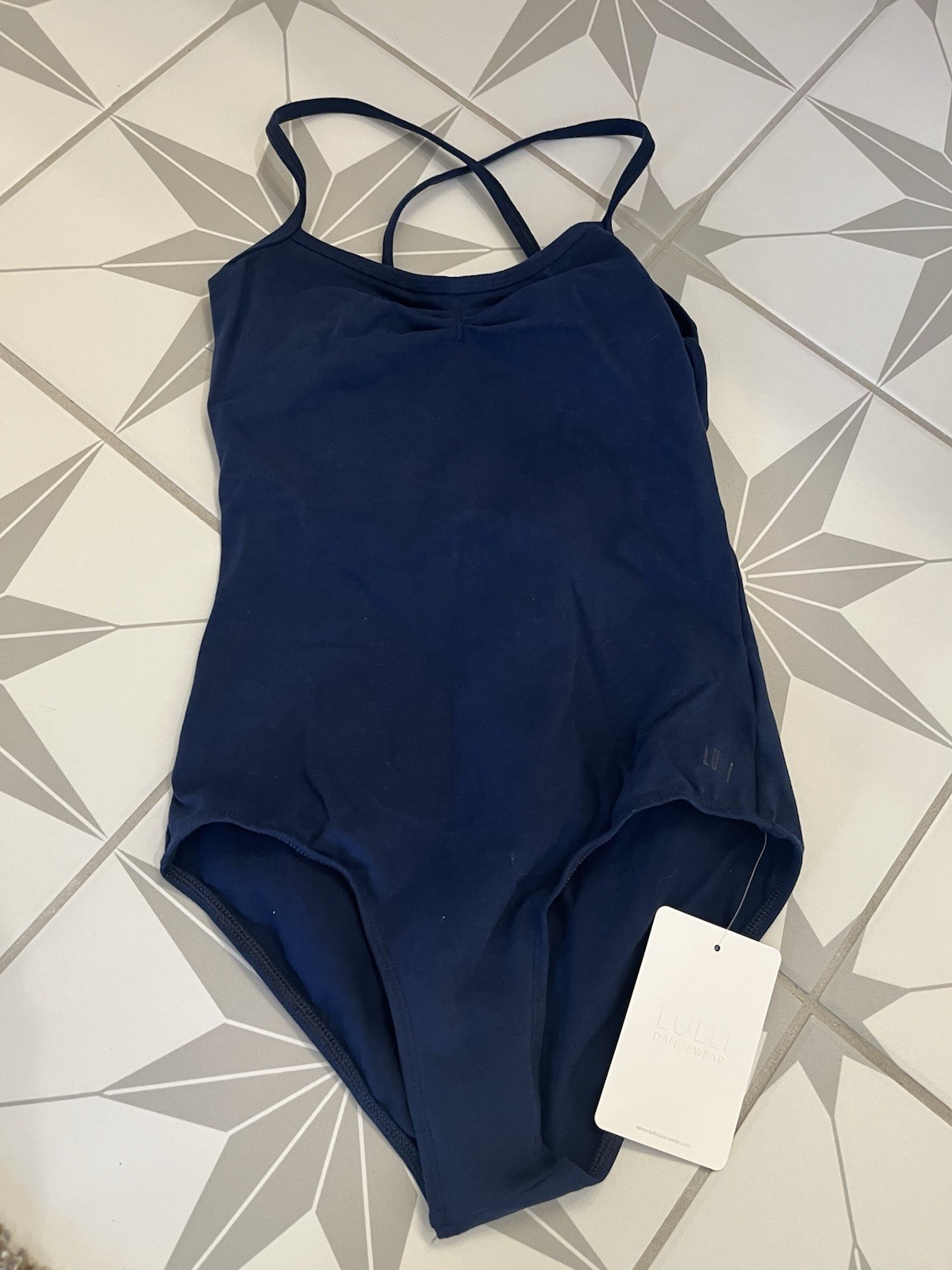 NWT Lulli Small Adult Camisole Crisscross Cotton Leotard Navy