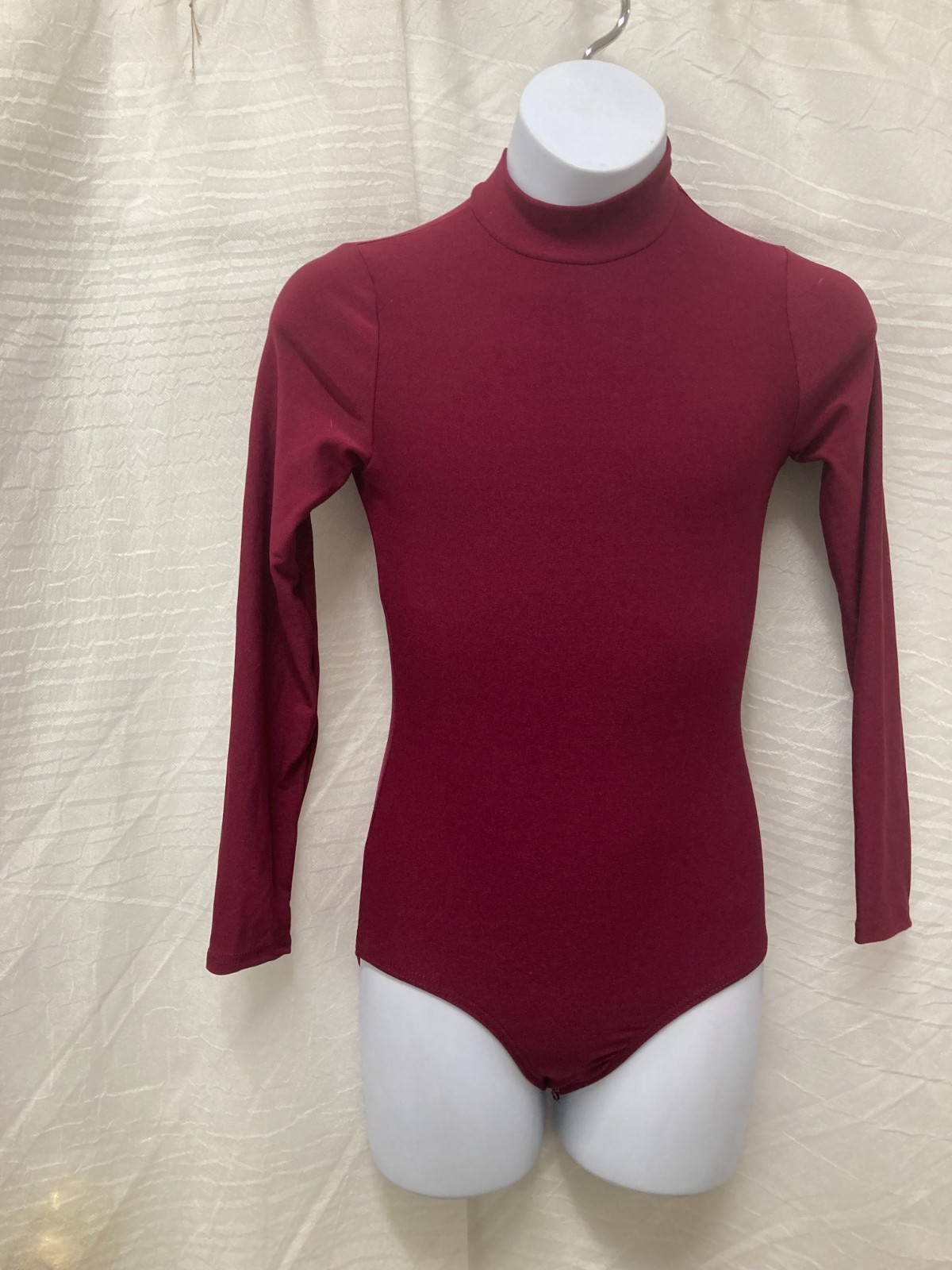 Wine Mock Turtleneck Leotard Pullover Snap Crotch Child medium keyhole back