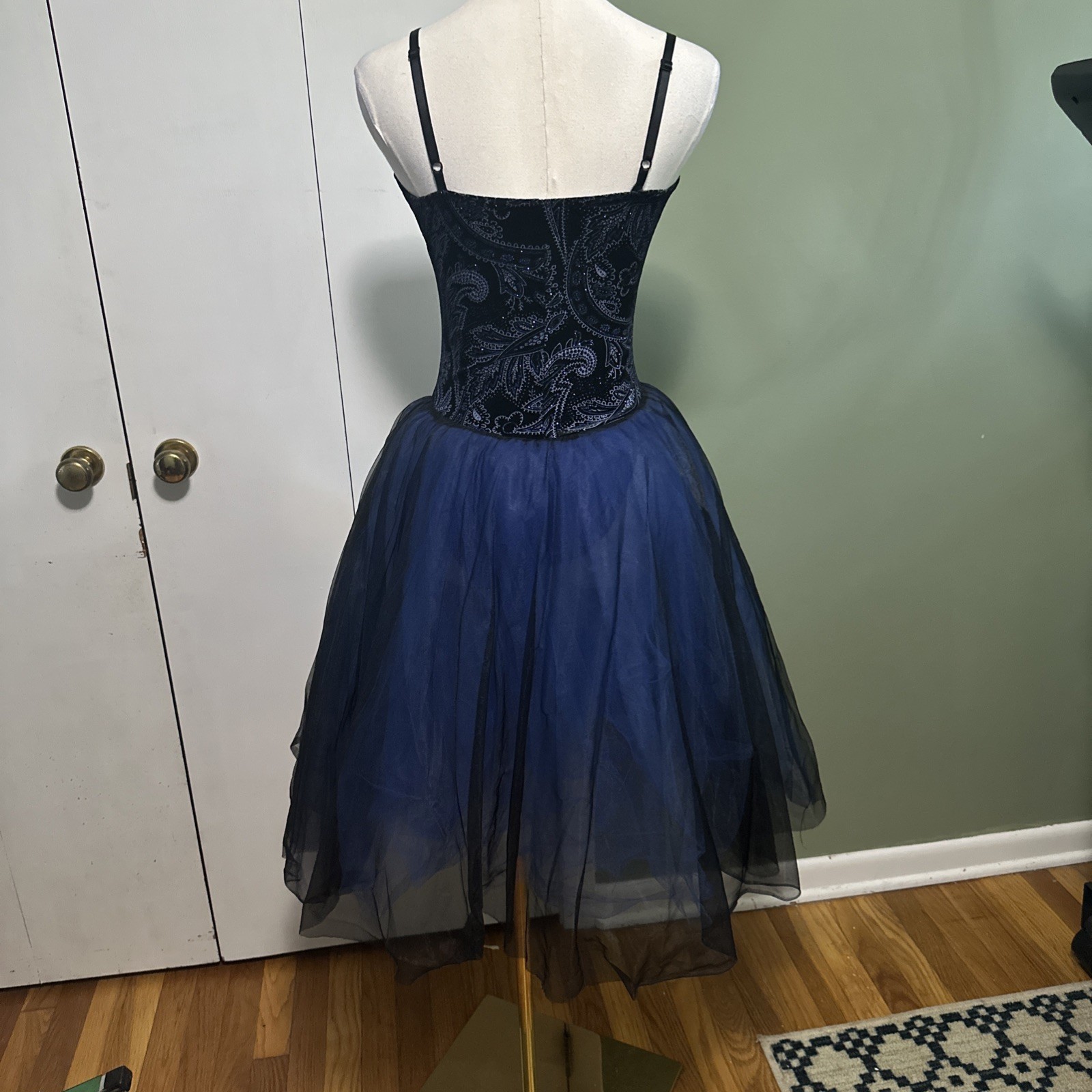 Vintage Cicci Black Velvet Blue Sparkle Tutu Leotard Size Adult Small