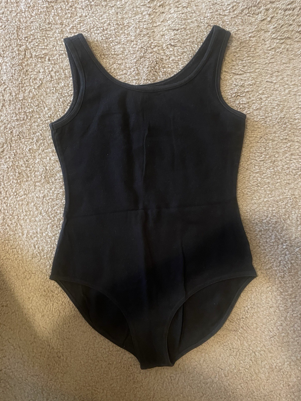 Womens Dance Leotard Tank Sleeveless Black Solid Knit Fabric Scoop Neck