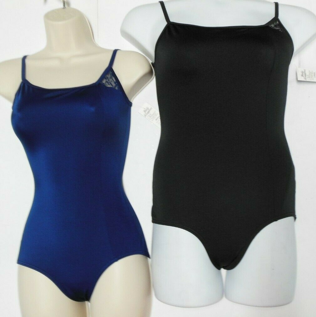 Camisole Dance leotard lace back & front Navy or black ladies P223 satin spandex