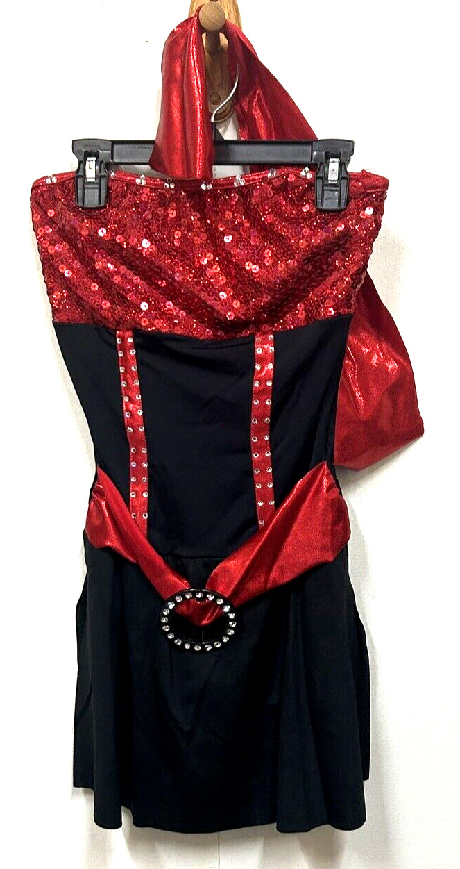 Weissman’s Dance Red Glitter & Black Dance Leotard Halter Dress Size SM Adult